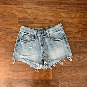 Levi’s 24 light wash denim shorts.